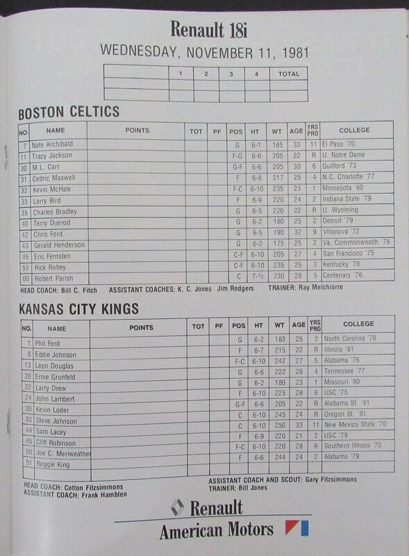 November 11, 1981 Hoop Boston Celtics vs. Kansas City Kings Larry Bird 181437