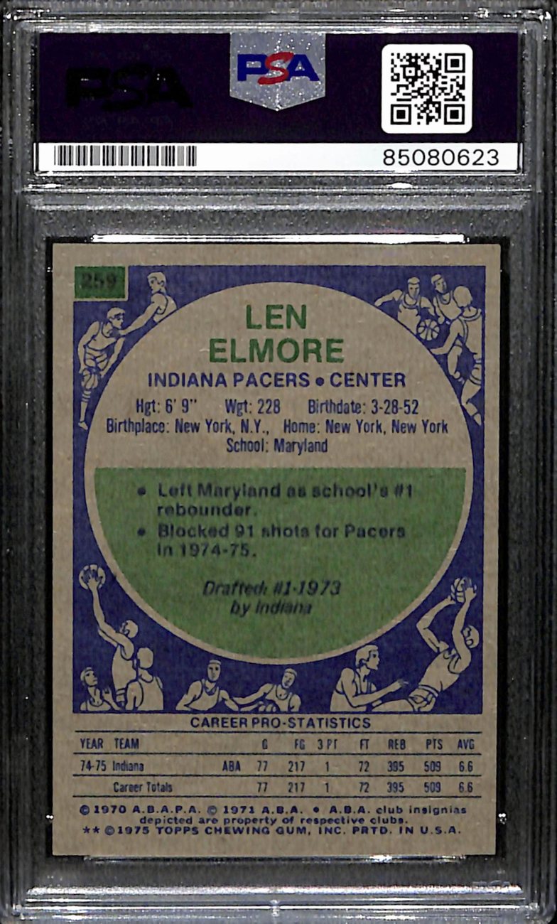 Len Elmore Autographed 1975-76 Topps Card #259 Pacers PSA/DNA 184841