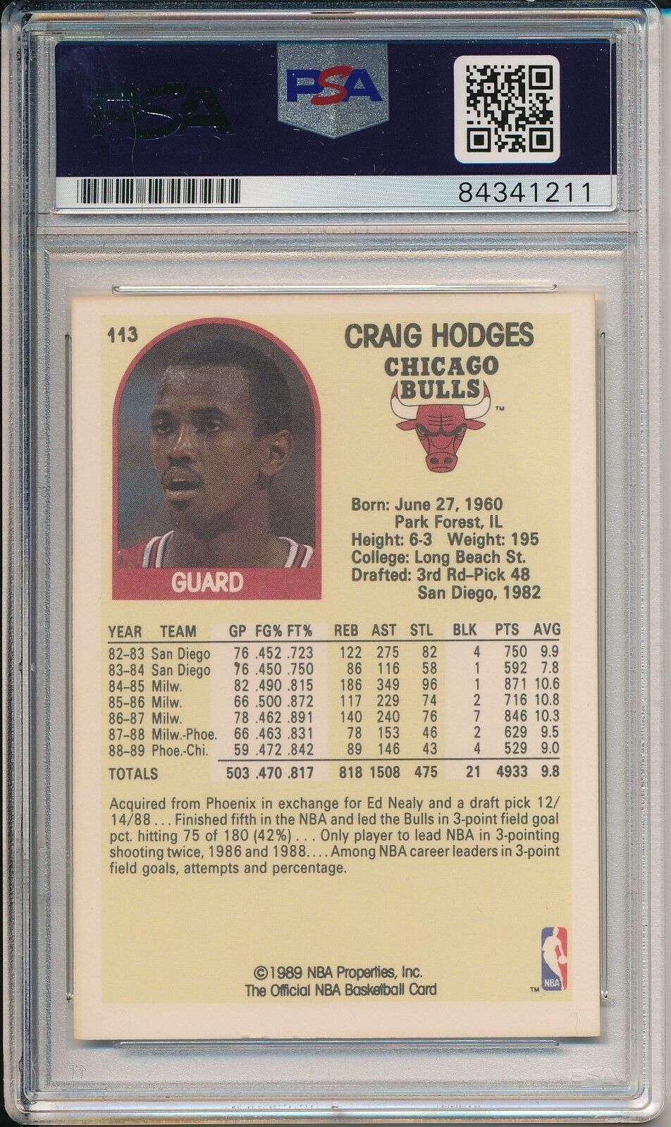 Craig Hodges Chicago Bulls Signed/Auto 1989 Hoops Card #113 PSA/DNA 163510