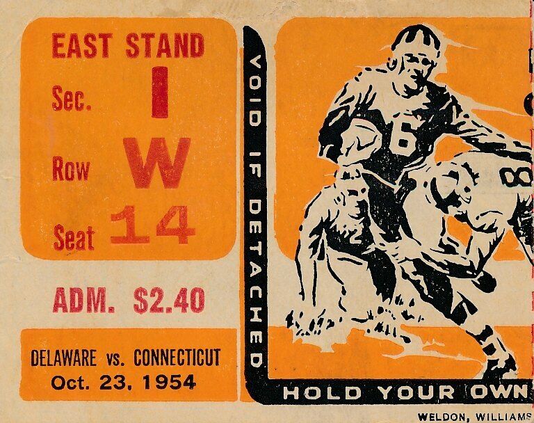 1954 Univ of Delaware vs. Connecticut College Football Game Ticket Stub 1440569