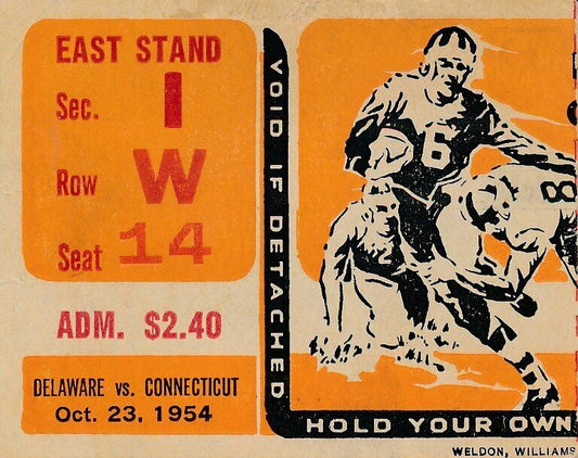 1954 Univ of Delaware vs. Connecticut College Football Game Ticket Stub 1440569