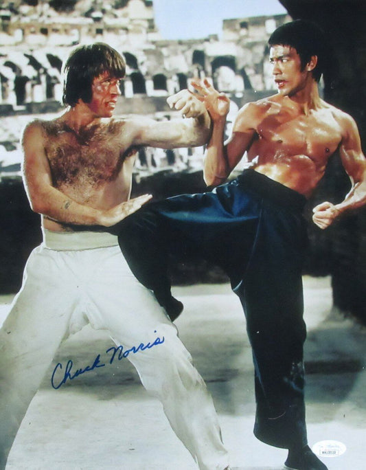 Chuck Norris Autographed 11x14 Photo with Way of the Dragon Bruce Lee JSA