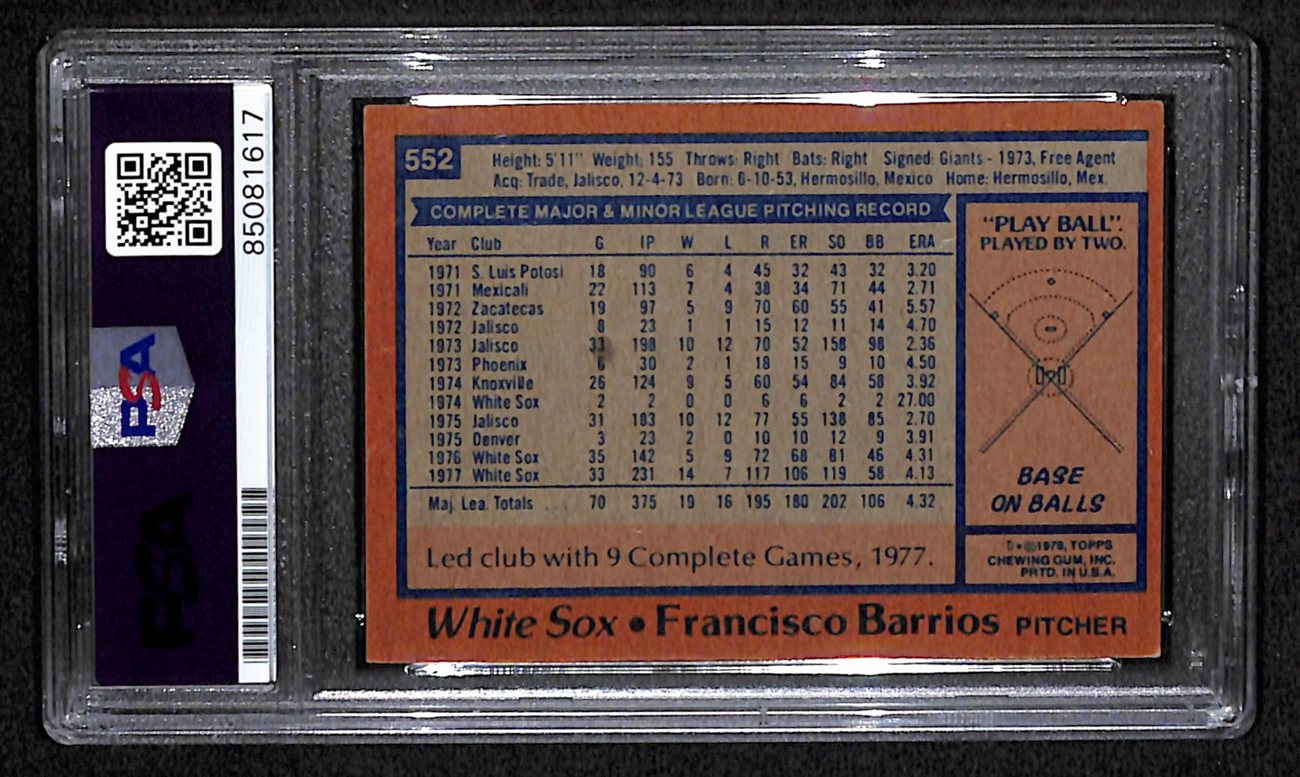 Francisco Barrios Signed 1978 Topps Card #552 Chicago White Sox PSA/DNA 184552