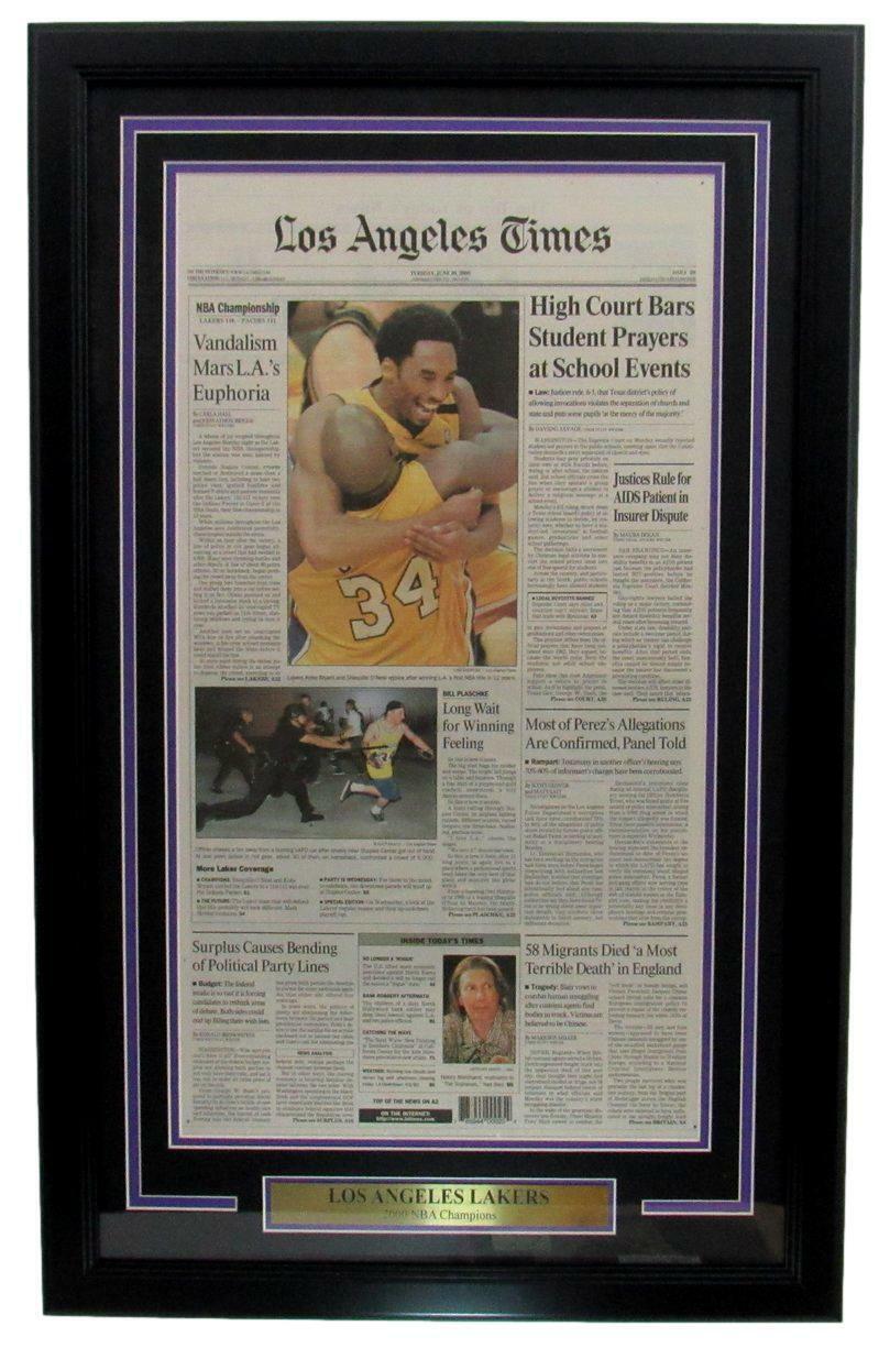 2000 Los Angeles Times Newspaper LA Lakers KOBE SHAQ NBA Champs Framed 166176