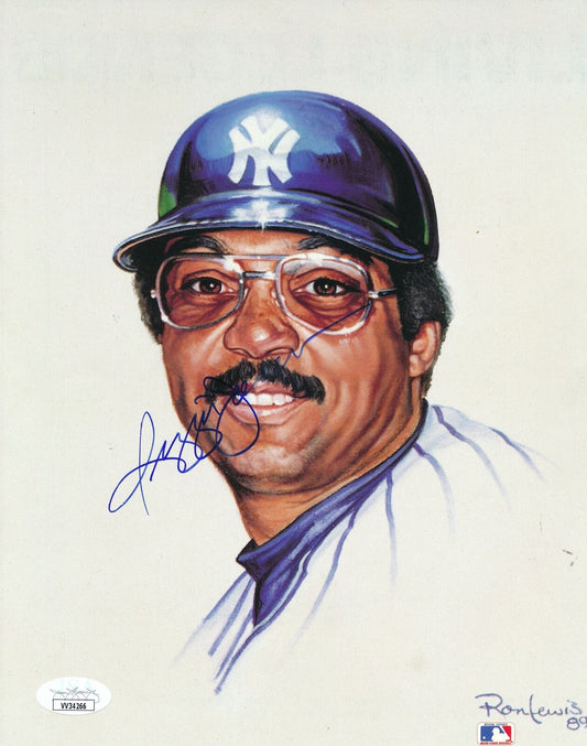 Reggie Jackson HOF Yankees Signed Ron Lewis Living Legends 8x10 Print JSA 166461
