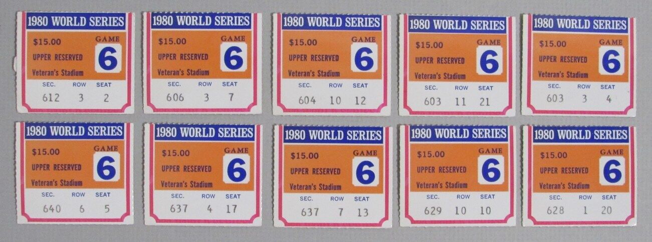 Lot of 10 1980 World Series Phillies Game 6 Ticket Stubs/ Schmidt MVP 180320