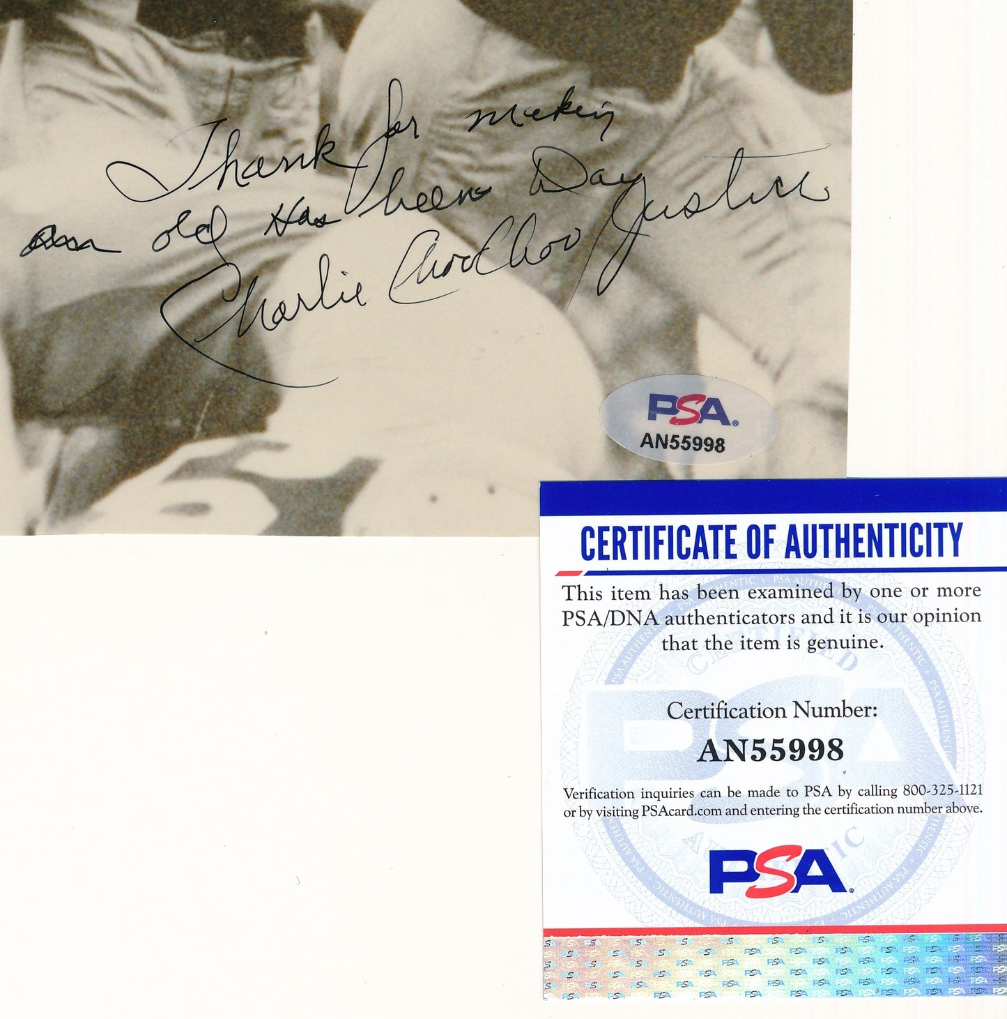 Charlie "Choo Choo" Justice Signed/Insc Mounted  6x6 Magazine Photo NC PSA/DNA