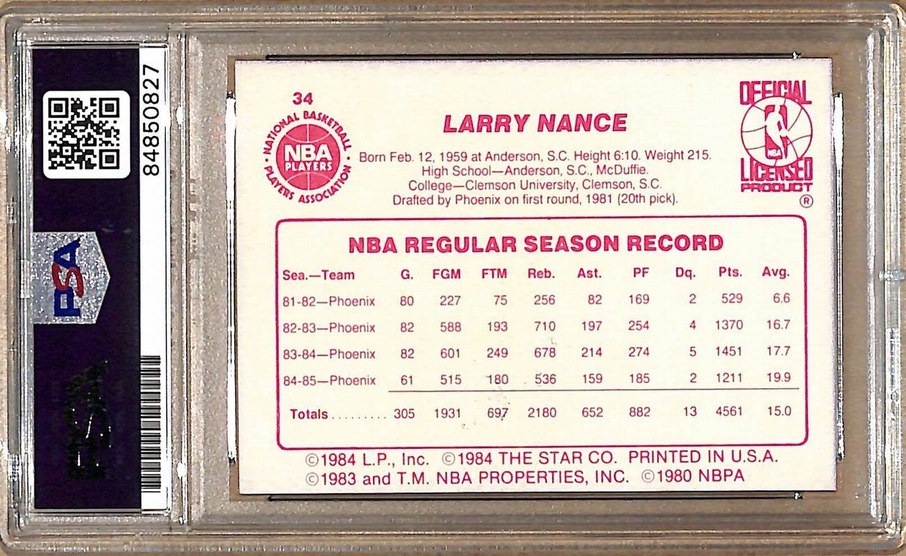 1985-86 Star Company #34 Larry Nance Suns Signed/Auto Card PSA/DNA 178979