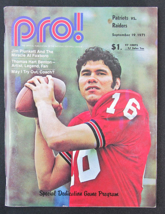 1971  New England Patriots vs. Oakland Raiders Program 09/19 Jim Plunkett 172391