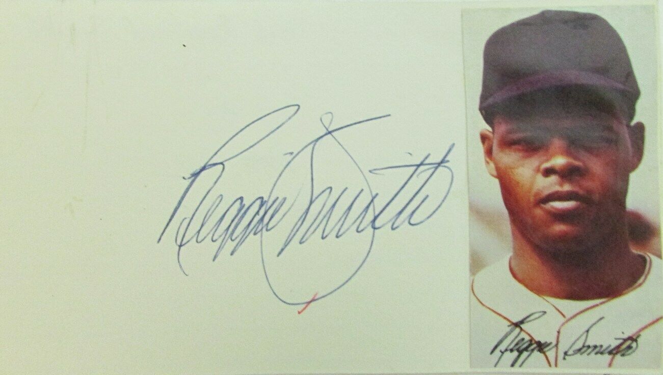 Reggie Smith 1967 Boston Red Sox Signed 3x5 Index Card with 5x7  Photo 158520