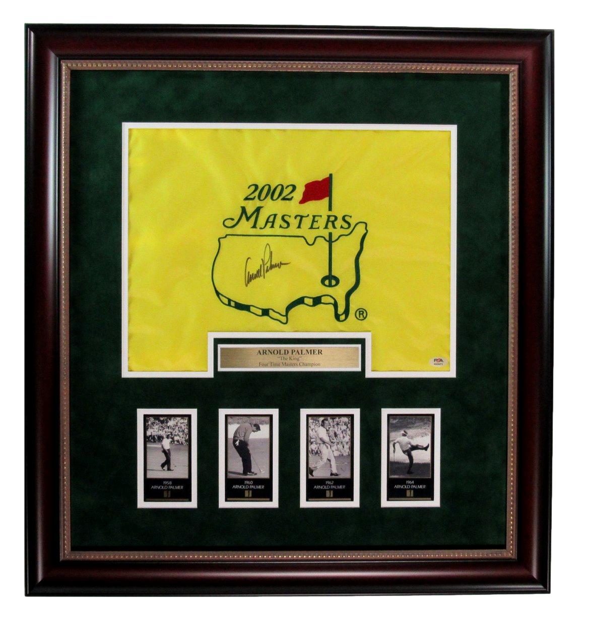 Arnold Palmer Signed/Auto Masters Pin Flag w/ Card Collage Framed PSA/DNA 191609