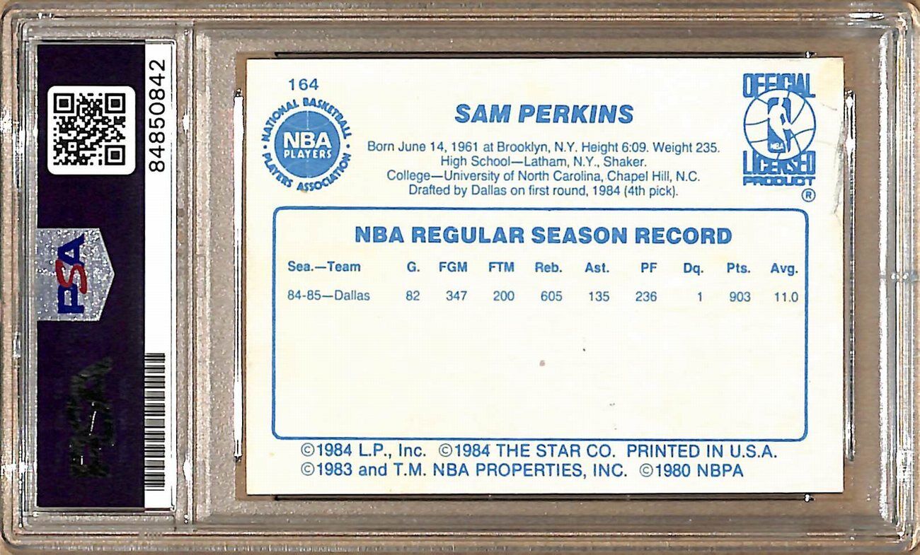 1985-86 Star Company #164 Sam Perkins Mavericks Signed Card PSA/DNA 178885