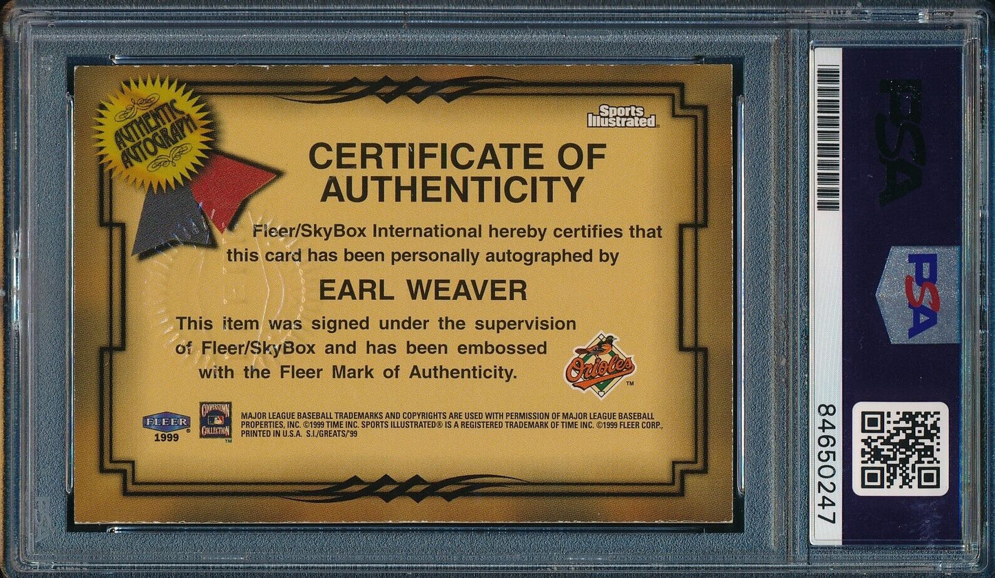1999 Fleer Sports Illustrated Earl Weaver HOF Card Signed Orioles PSA/DNA