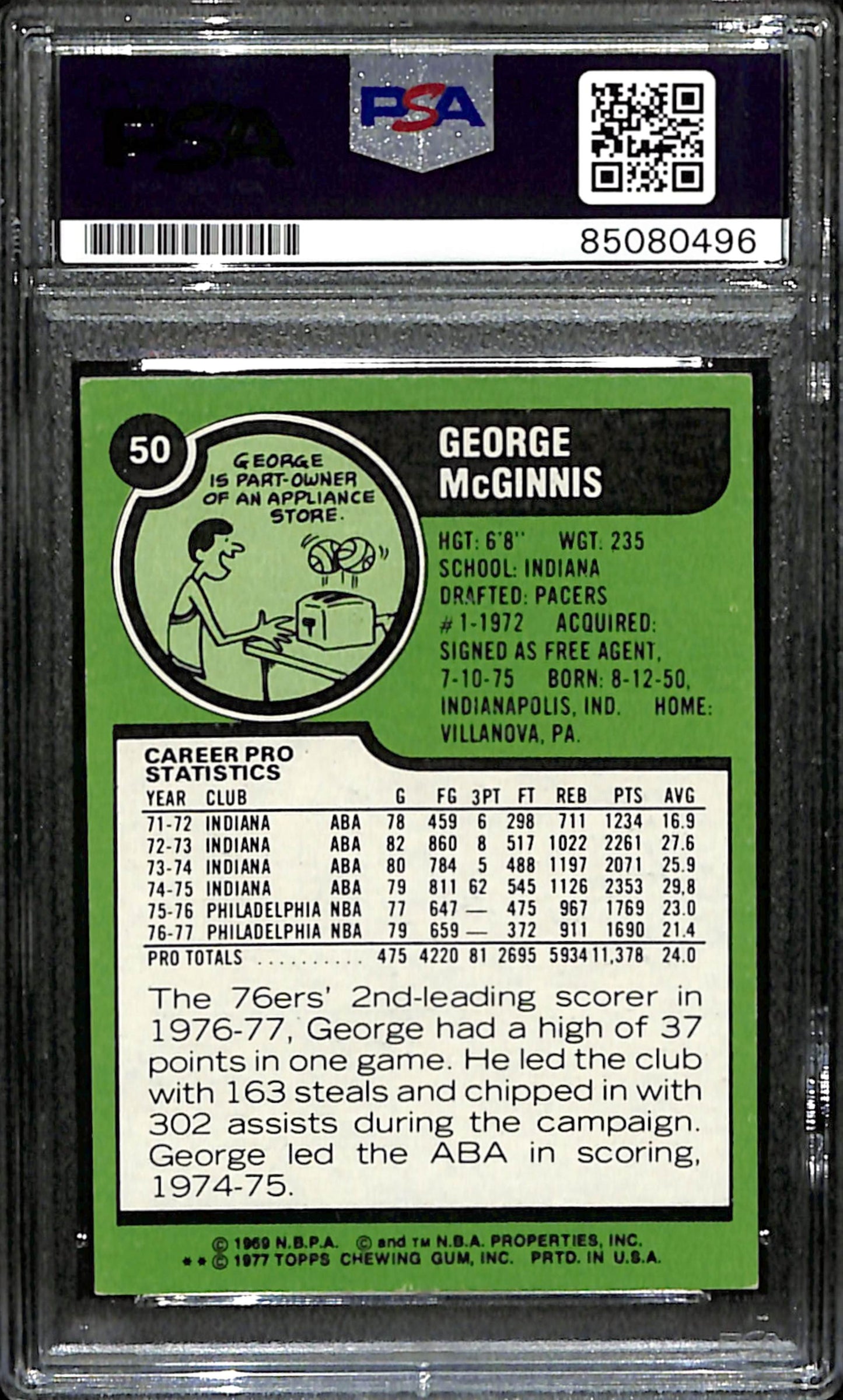 George McGinnis Signed 1977 Topps Card #50 Philadelphia 76ers PSA/DNA 185669