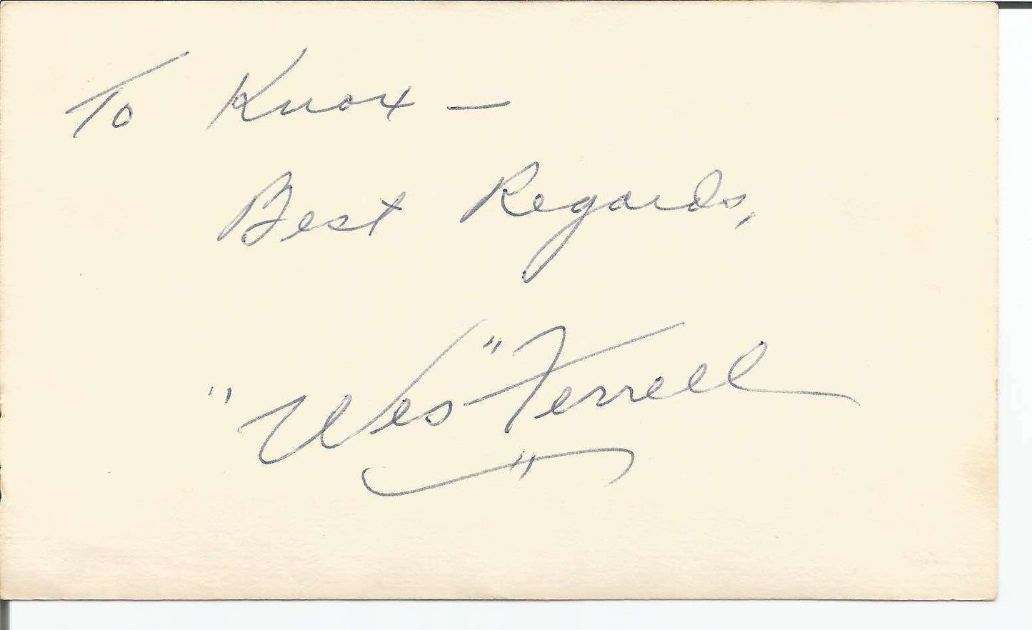 Wes Ferrell New York Yankees Signed/Autographed 3x5 Index Card 151039