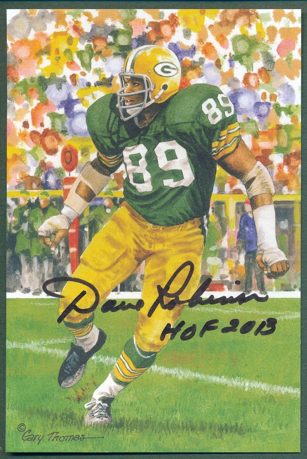 Dave Robinson HOF Packers Signed/Inscr 2013 Goal Line Art GLAC Postcard 163104