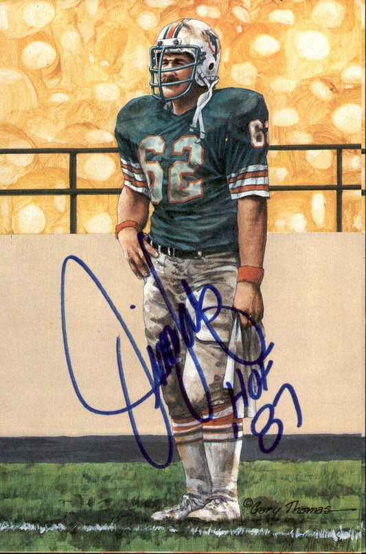 Jim Langer HOF Dolphins Signed/Inscr Goal Line Art GLAC Postcard JSA 167165