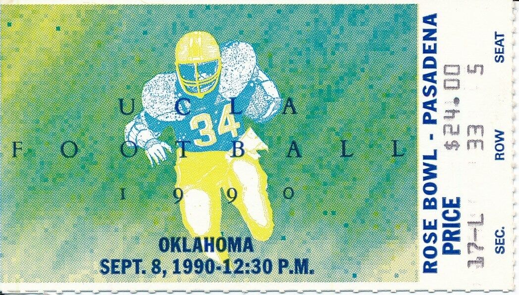 1990 UCLA Bruins vs. University of Oklahoma Football Game Ticket Stub 148648