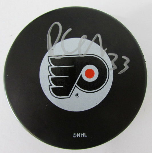 Riley Cote Philadelphia Flyers Autographed/Signed Flyers Logo Puck PASS 144556