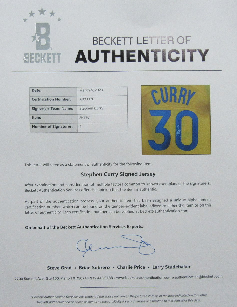 Stephen Curry Signed/Auto Golden State Warriors Jersey Framed Beckett 190541