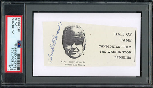 Turk Edwards HOF Signed/Auto Cut Photo on 3x5 Card Redskins PSA/DNA 188289