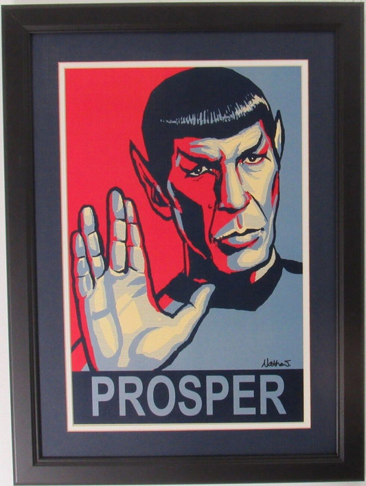 Spock Star Trek "Prosper" Unsigned 12x18 Lithograph Print Framed 158115