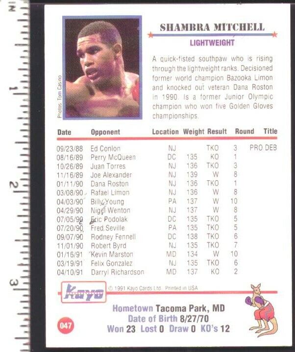 Shambra Mitchel Boxer Signed/Autographed 1991 Kayo Trading Card #47 151873