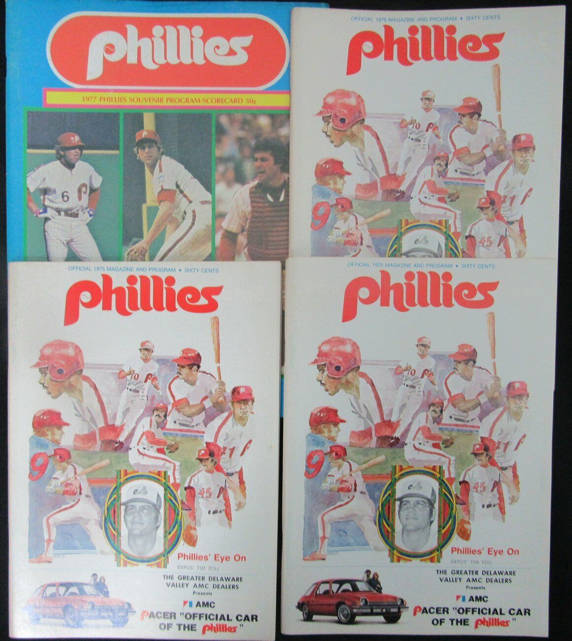 Lot of 4 Philadelphia Phillies (3) 1975/ (1) 1977 Official Game Programs 153964