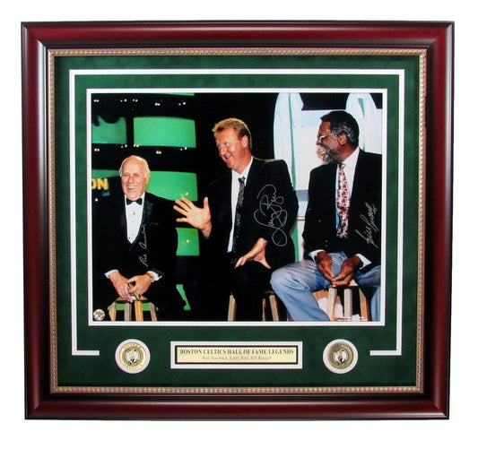 Red Auerbach/Larry Bird/Bill Russell Signed 16x20 Photo Celtics Framed PSA/DNA