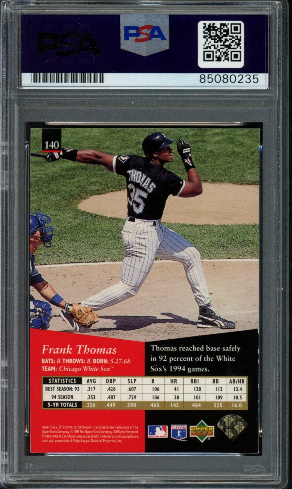 Frank Thomas HOF Autographed 1995 Upper Deck Card #140 White Sox PSA/DNA 184051