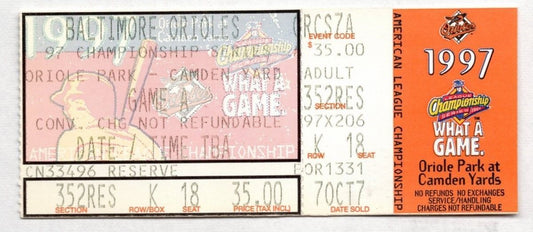 1997 Orioles Indians ALCS Game 1 Ticket Stub Brady Anderson Home Run 129025