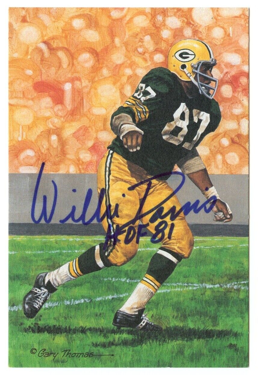 Willie Davis Signed Goal Line Art GLAC Postcard w/HOF Packers PSA/DNA 160358