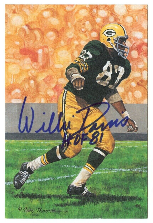 Willie Davis Signed Goal Line Art GLAC Postcard w/HOF Packers PSA/DNA 160358