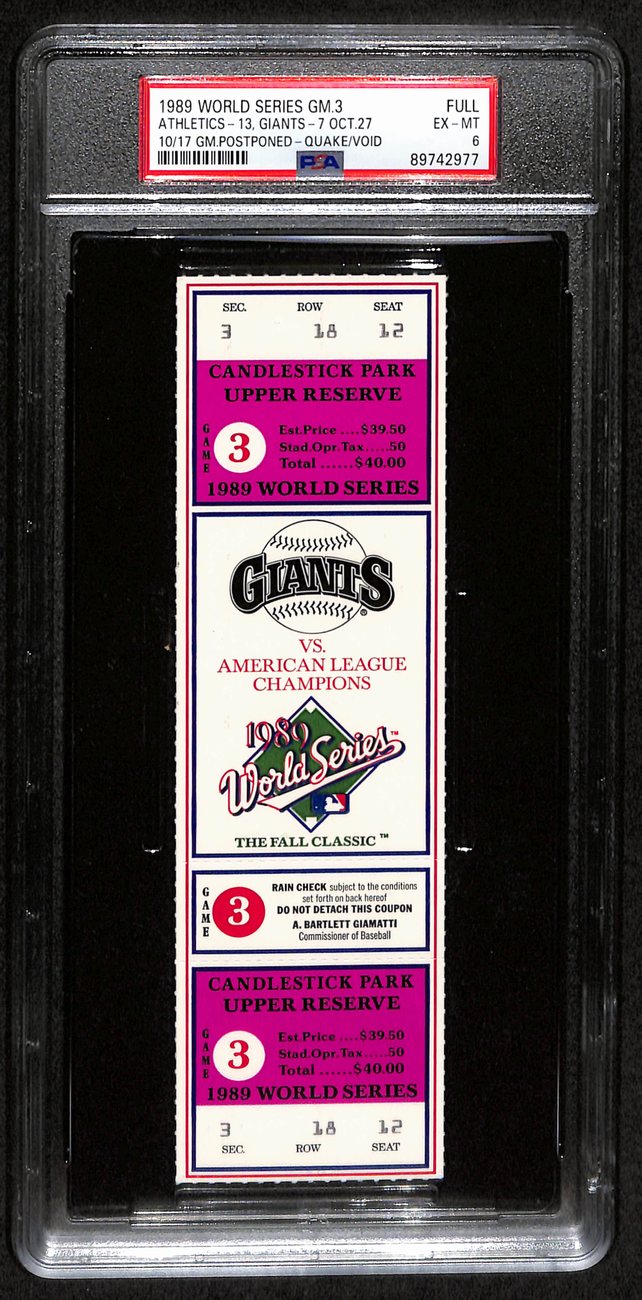 1989 World Series Game 3 Full Ticket  A's vs. Giants PSA/DNA EX-MT 6 193189