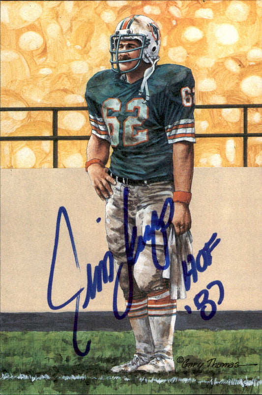 Jim Langer HOF Autographed/Inscr Goal Line Art GLAC Postcard Miami Dolphins JSA
