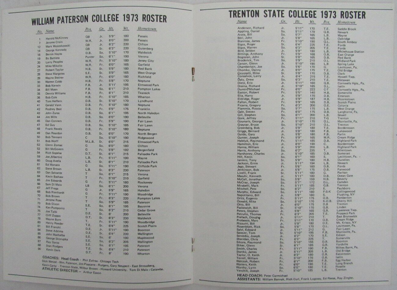 1973 William Peterson College vs. Trenton State Football Game Program 148798