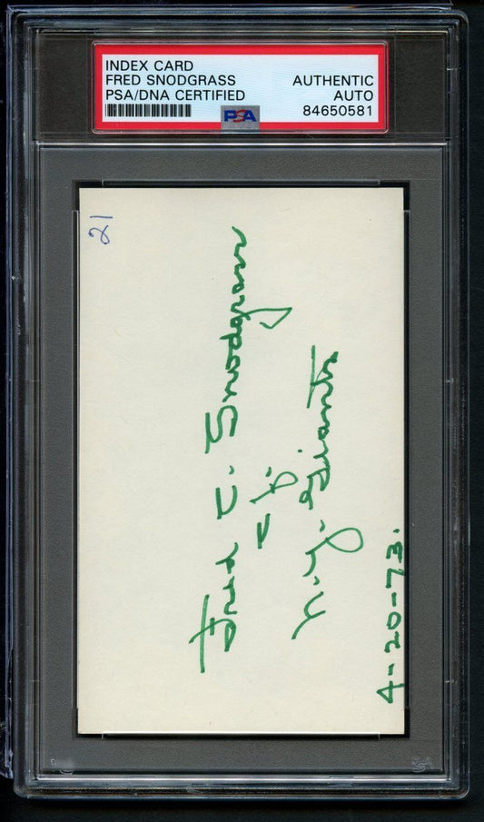 Fred Snodgrass Autographed/Inscribed 3x5 Index Card New York Giants PSA/DNA