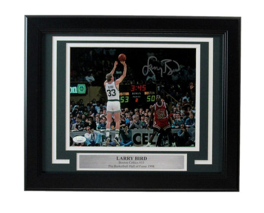 Larry Bird HOF Autographed 8x10 Photo Boston Celtics Framed JSA 184761