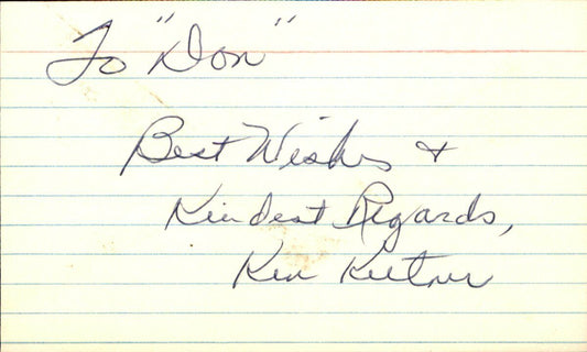 Ken Keltner Cleveland Indians d.1991 Signed/Autographed 3x5 Index Card 162489