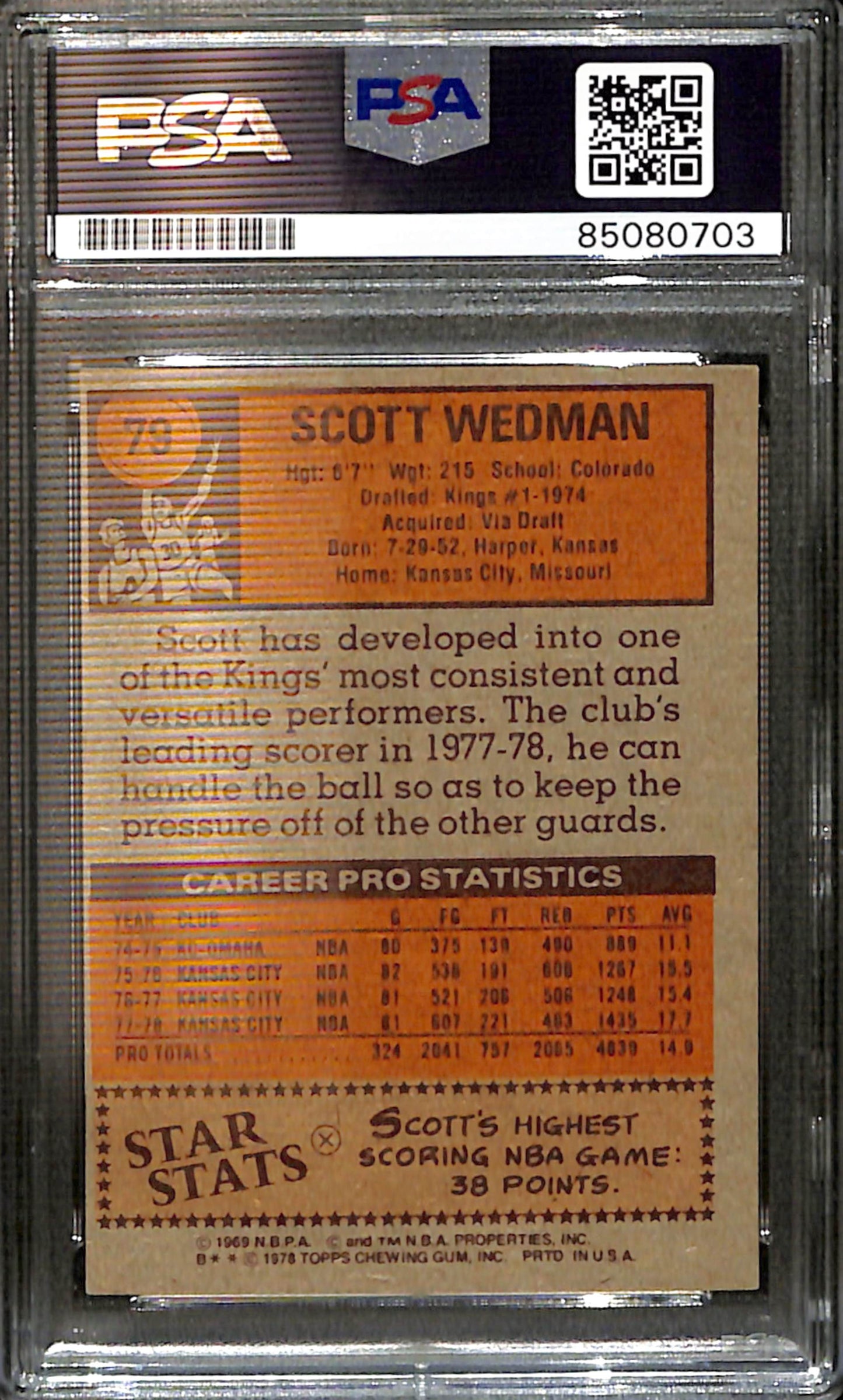 Scott Wedman Signed/Auto 1978 Topps Card #79 Kansas City Kings PSA/DNA 185424