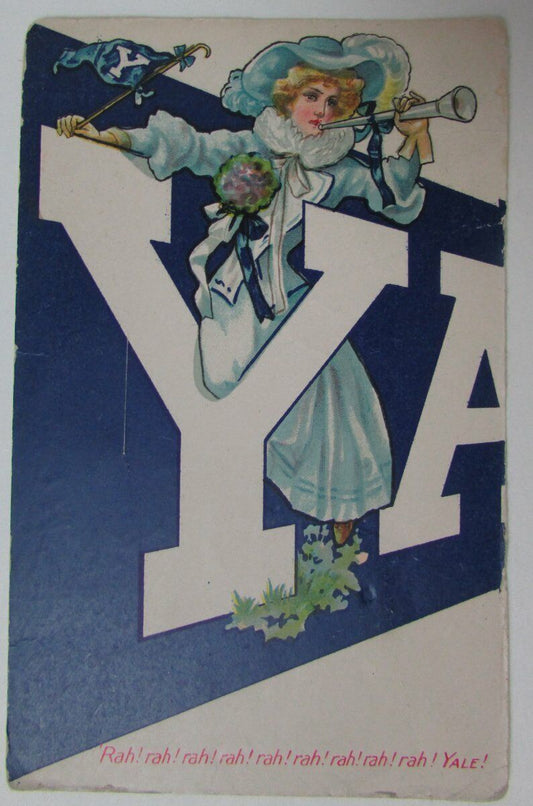 1910 Yale University College Girl Series Pennant Postcard 148871