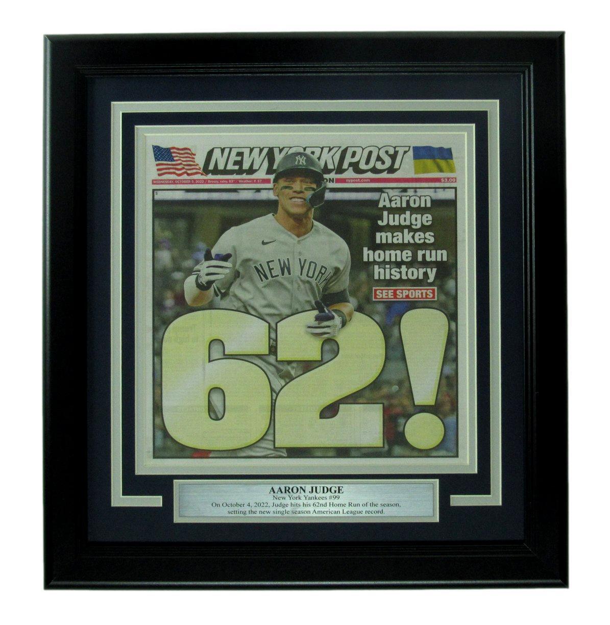 Aaron Judge October 5, 2022 New York Post Newspaper 62nd Home Run Framed