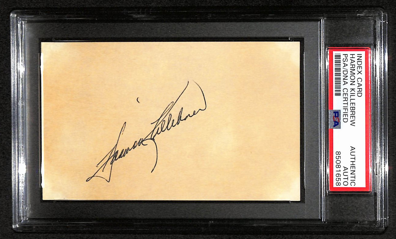 Harmon Killebrew HOF Signed 3x5 Index Card Minnesota Twins PSA/DNA 184234