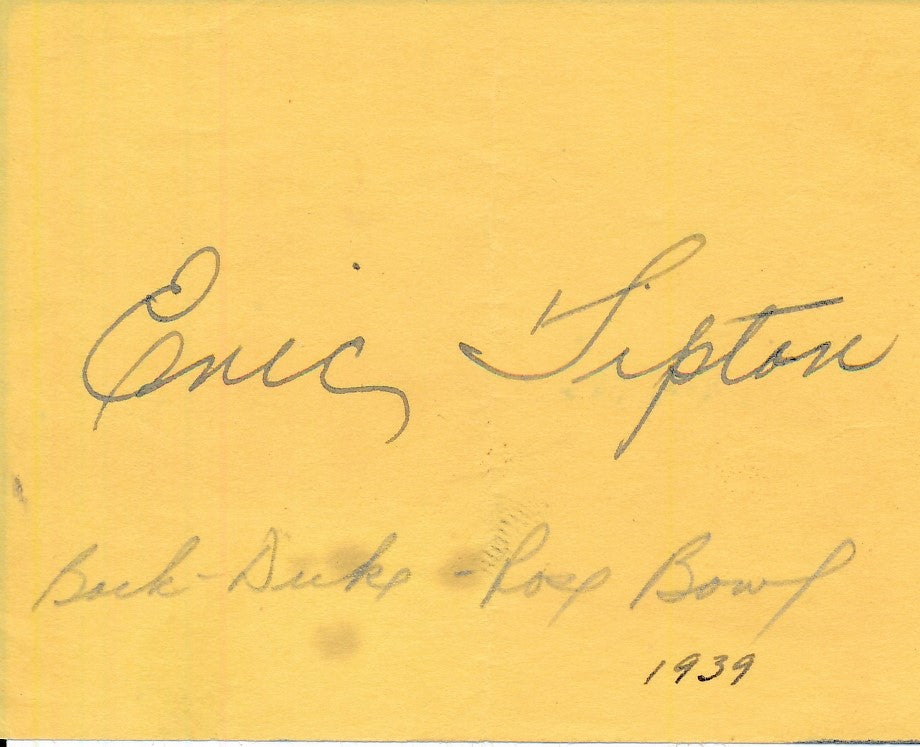 Eric Tipton Duke Blue Devils 1939 Rose Bowl Cut Signature 146523