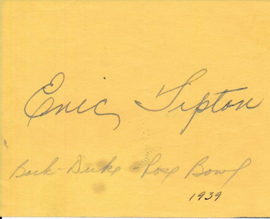 Eric Tipton Duke Blue Devils 1939 Rose Bowl Cut Signature 146523