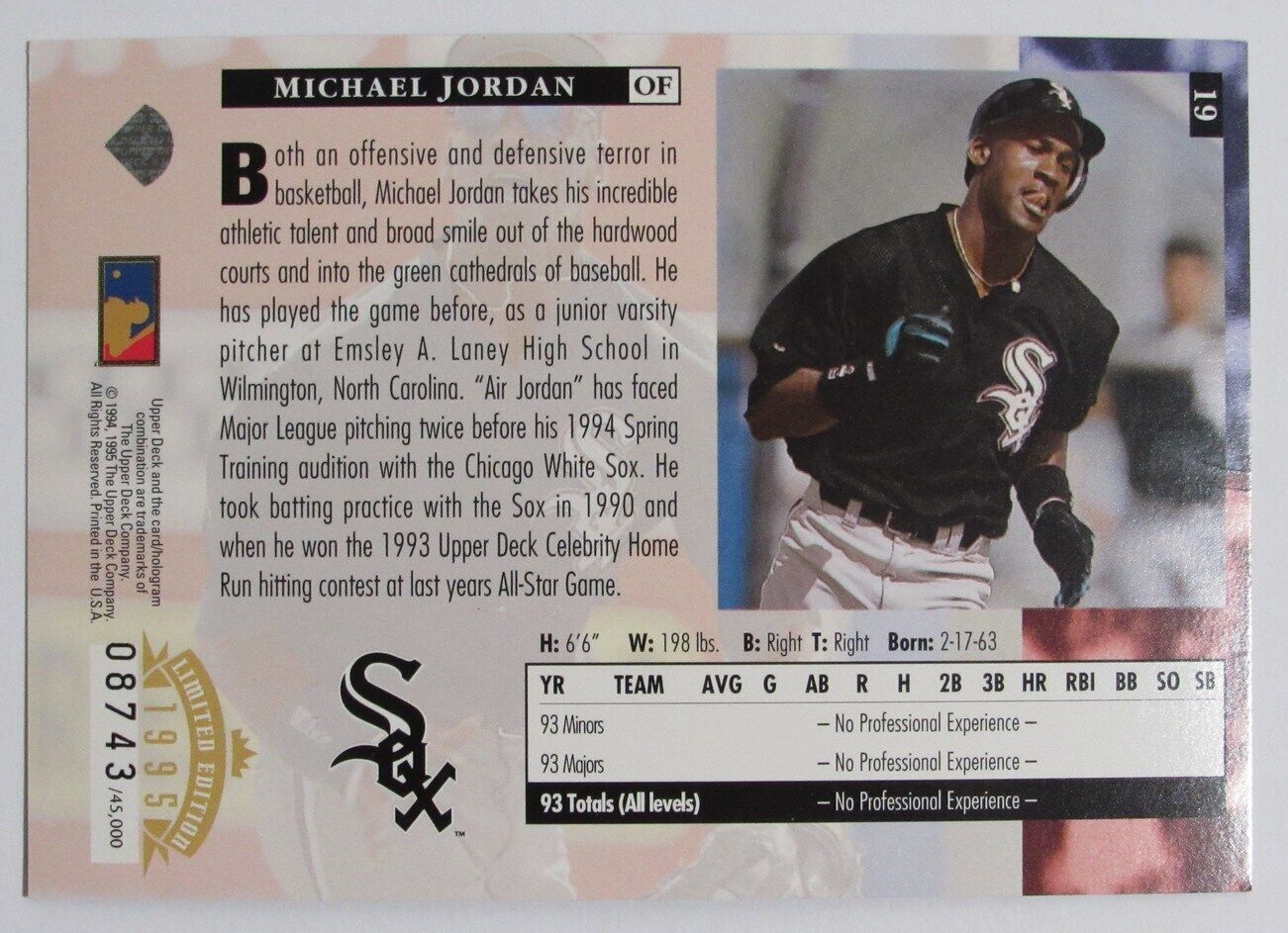 1994-95 Michael Jordan Chicago White Sox Upper Deck Star Rookies Jumbo RC 180326