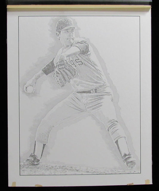 Nolan Ryan HOF UNSIGNED 16x20 B/W Drawing Texas Rangers 190124