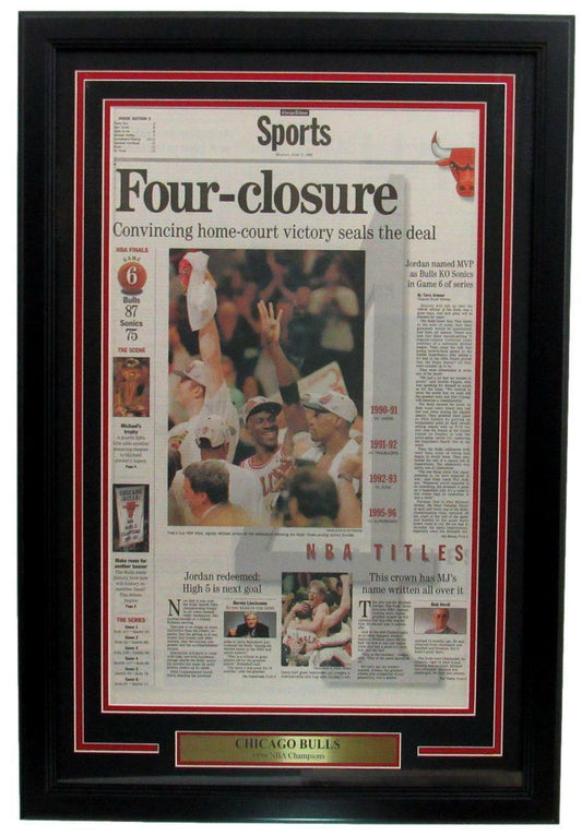 1996 Chicago Tribune Newspaper Michael Jordan Bulls NBA Champs Framed 166177