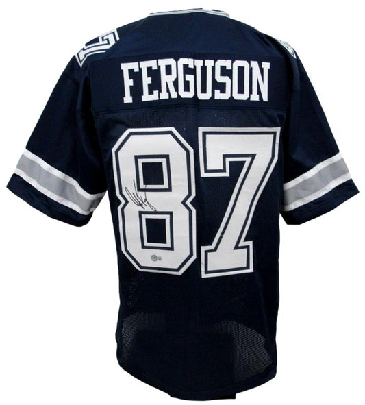 Jake Ferguson Signed Blue Custom Football Jersey Dallas Cowboys Beckett 186303