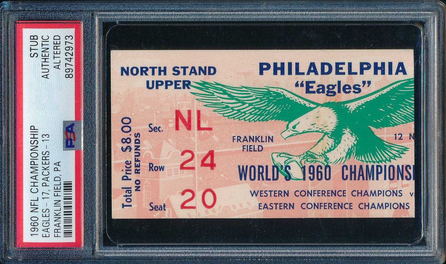 1960 NFL Championship Game Ticket Stub Eagles vs. Packers PSA/DNA 192420